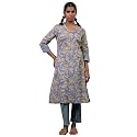 Folksong Women39s Opal Blue Cotton Straight-Fit Floral
