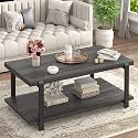FOLUBAN Modern Coffee Table, Rustic Wood Center Table with Storage for Living Room, Dark Gray