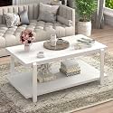 FOLUBAN White Coffee Table, Modern Rustic Wood and Metal Center Table with Storage Shelf, Rectangle Cocktail Tea Table for Living Room, 42 Inch