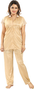fomti women night suit set beige solid