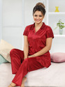 FOMTI Women Night Suit Set Maroon Solid