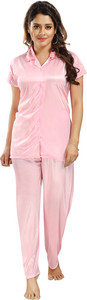fomti women night suit set pink solid