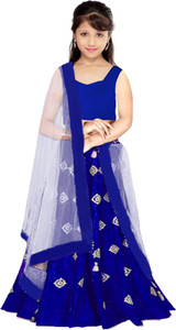 fond fashion girls lehenga choli ethnic wear embroidered ghagra choli dupatta set blue pack of 1