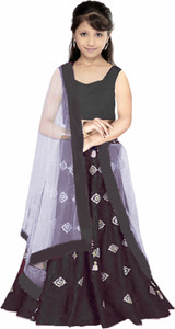 fond fashion indi girls lehenga choli ethnic wear embroidered ghagra choli dupatta set black pack of 1