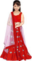 FOND FASHION Girls Lehenga Choli Ethnic Wear Embroidered Ghagra, Choli, Dupatta Set (Red, Pack of 1)