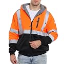 FONIRRA Men's High Visibility Safety ANSI Class 3 Lined Fleece Hoodie Sweatshirt with Black Bottom Jumper Workwear for Men(Orange,2XL)