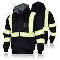 FONIRRA Men's High Visibility Safety ANSI Class 3 Lined Fleece Hoodie Sweatshirt with Black Bottom Jumper Workwear for Men(Black,5XL)