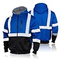 FONIRRA Men's High Visibility Safety ANSI Class 3 Lined Fleece Hoodie Sweatshirt with Black Bottom Jumper Workwear for Men(Blue,2XL)