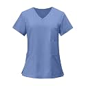 FONMA Scrub Tops for Women V Neck Stretch Shirts with Pockets Nurse Uniform