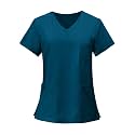 FONMA Scrub Tops for Women V Neck Stretch Shirts with Pockets Nurse Uniform