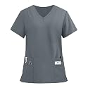 FONMA Scrub Tops for Women V Neck Stretch Shirts with Pockets Nurse Uniform