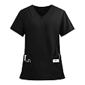 FONMA Scrub Tops for Women V Neck Stretch Shirts with Pockets Nurse Uniform