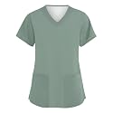 FONMA Scrub Tops for Women V Neck Stretch Shirts with Pockets Nurse Uniform