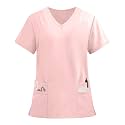 FONMA Scrub Tops for Women V Neck Stretch Shirts with Pockets Nurse Uniform