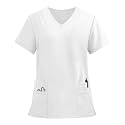 FONMA Scrub Tops for Women V Neck Stretch Shirts with Pockets Nurse Uniform