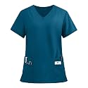 FONMA Scrub Tops for Women V Neck Stretch Shirts with Pockets Nurse Uniform