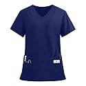 FONMA Scrub Tops for Women V Neck Stretch Shirts with Pockets Nurse Uniform