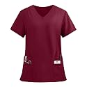 FONMA Scrub Tops for Women V Neck Stretch Shirts with Pockets Nurse Uniform