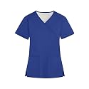 FONMA Scrub Tops for Women V Neck Stretch Shirts with Pockets Nurse Uniform