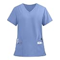 FONMA Scrub Tops for Women V Neck Stretch Shirts with Pockets Nurse Uniform