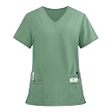 FONMA Scrub Tops for Women V Neck Stretch Shirts with Pockets Nurse Uniform