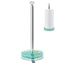 FONMY Paper Towel Holder Countertop Acrylic w/Nature Seashell Handmade,Seascape Standing Paper Towel Roll Holder for Kitchen Bathroom, with Weighted Base Suction Cups for One-Handed Operation (Blue)