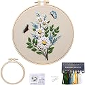 FONNUY Embroidery Kit for Beginners，Plants Flowers Pre-Stamped Pattern Kits for Adults with Hoop, Easy to Follow Needlework (Butterfly Flower)
