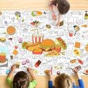 Food Coloring Tablecloth for Kids, Fun 30x72 Inch Poster with Fast Food, Fruits, Treats, Meals, Perfect for Party Games, Decorations, Classroom Fun, Celebration Supplies
