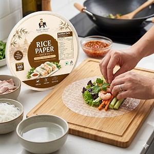food library the magic of nature rice paper sheets 400g  22cm round wrappers for summer amp spring rolls  tapioca blend