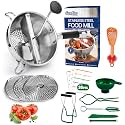 Food Mill Stainless Steel With 3 Grinding Discs and Complete Canning Supplies Starter Kit of 8-Includes Tongs, Jar Lifter, Wrench, Lid Lifter, measurer,Funnel,Labels,Multifunctional Spoon(GJ-OG-GR)