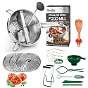 Food Mill Stainless Steel With 3 Grinding Discs and Complete Canning Supplies Starter Kit of 8-Includes Tongs, Jar Lifter, Wrench, Lid Lifter, measurer,Funnel,Labels,Multifunctional Spoon(BX-OG-GR)