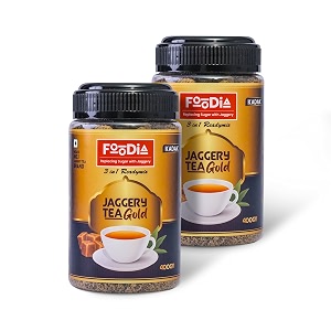 foodia gold jaggery kadak tea readymix 800 g  2 in 1 premium tea mix with jaggery assam tea amp extra strong leaves  kadak chai  pack of 2 400gx2