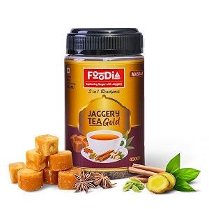 foodia gold jaggery masala tea readymix 400 g  3 in 1 mix with chemical-free jaggery powder spices amp assam  premium tea mix