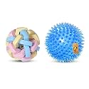 Foodie Puppies 2-in-1 Interactive Dog Chew &amp; Squeaky Toy Combo (Wicker Ball + Durian Ball) for Dogs &amp; Cats | Durable Dog Playing, Teething Toy &amp; Reduce Separation Anxiety