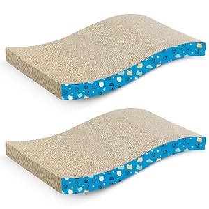 foodie puppies 2-in-1 reversible cat scratcher pad with catnip for cats amp kittens wave pack of 2 44 x 22 x 85 cm  durable corrugated cardboard scratch board for furniture protection play amp rest