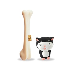 foodie puppies 2in1 dog toy combo - 9inch bone  kitty  natural latex rubber toys for medium to large dogs  durable chewing fetching playing teething amp training chew safe play toy
