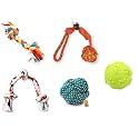 Foodie Puppies 5-in-1 chew Toy Combo Includes Ropes and Squeaky Balls, Supporting Teething, Training, Chewing, Fetching, and Active Play for Small Dogs. (Color May Vary)