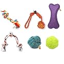 Foodie Puppies 6-in-1 Chew Toy Combo of 4 Ropes, Squeaky Bone &amp; Balls for Small Dogs &amp; Puppies | Teething &amp; Training Toys (2Knot, 3Knot, Cotton Ball, Half Round Rope, Claw Ball, Prickle Bone)