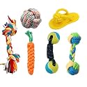 Foodie Puppies 6-Pcs Cotton Rope Chew Toy Combo for Dogs - Includes 2-Knot, Rope Ball, Slipper, Carrot, Dual Tennis Ball and Dumbbell | Chewing, Fetching, Teething & Training for Small Dogs & Puppies