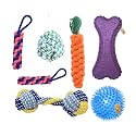 Foodie Puppies Dog Chew Rope Toys Durable Rope Chewing Toys for Puppies and Small Dogs, Pack of 7 - (Carrot + Corn + Twisted + Dumbell + Cotton Ball + Claw Ball + Jelly Paw Bone + One Free 3inch Bone)