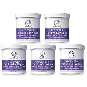 foodie puppies anti-bacterial pet eye - ear wipes 150 pieces - pack of 5 for dogs cats and other small animals  daily care eye wipes suitable for cleaning tears stains eye debris wax odor dirt