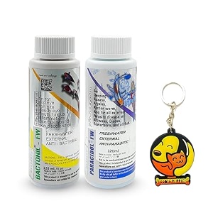 foodie puppies aquatic remedies 2 in 1 aquarium medicine combo - bactonil amp paracidol - 120ml each  anti-bacterial effective fish skin treatment suitable for fresh water with free key ring