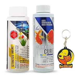 foodie puppies aquatic remedies combo of stress heal 200ml  general cure 220ml  rapidly reduces stress and mortality  anti white spot formula  aquarium water medicine