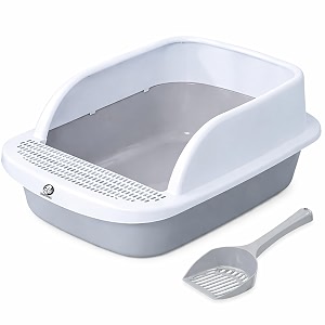 foodie puppies cat litter tray with scooper semi-enclosed foot step tray for cats amp kittens - step grid 57 x 40 x 24cm  perfect starter for toilet training for outdoor or indoor xtra large