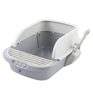 foodie puppies cat litter tray with scooper semi-enclosed foot step tray for cats amp kittens - step grid 51 x 36 x 22cm  perfect starter for toilet training for outdoor or indoor large