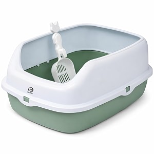 foodie puppies litter tray for cats amp kittens - green splash tray 48 x 34 x 23 cm  semi-enclosed basic cat tray with free litter scooper  reduces odour perfect starter for toilet training