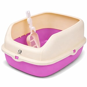 foodie puppies litter tray for cats amp kittens - purple splash tray 48 x 34 x 23 cm  semi-enclosed basic cat tray with free litter scooper  reduces odour perfect starter for toilet training