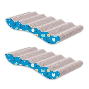 foodie puppies 2-in-1 reversible cat scratcher pad with catnip for cats amp kittens zig zag pack of 2 43 x 23 x 6 cm  durable corrugated cardboard cat scratching pad for furniture protection