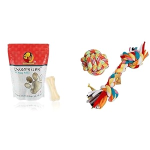 foodie puppies chompsters rawhide pressed bone calcium treat for dogs - 3inch 6 bones amp foodie puppies durable cotton rope chew toy for dogs 2knot  rope ball