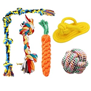 foodie puppies cotton rope chew toy - 5 in-1 rope combo 2knot 5knot carrot slipper cotton ball  chewing playing teething rope for small to medium size dogs and puppies